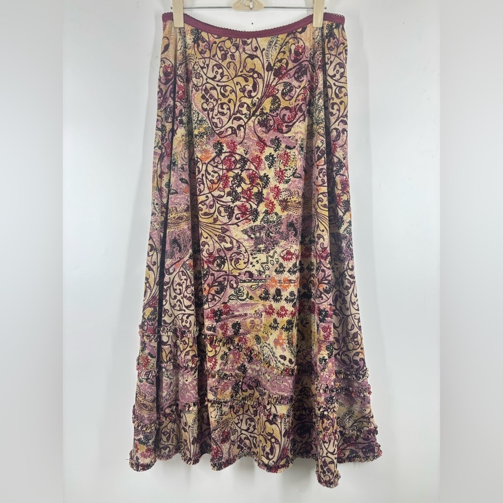 NWT Vintage J.Jill Whimsigoth Ruffle‎ Tiered Velvet Maxi Skirt Purple Tan M